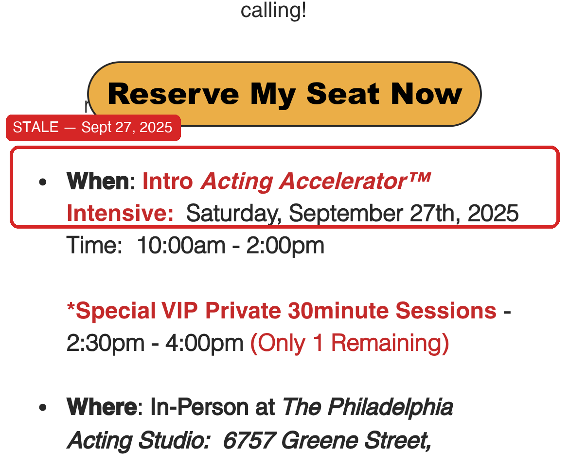 Mobile screenshot of philaacting.com showing the same September 27th 2025 date with a red annotation box